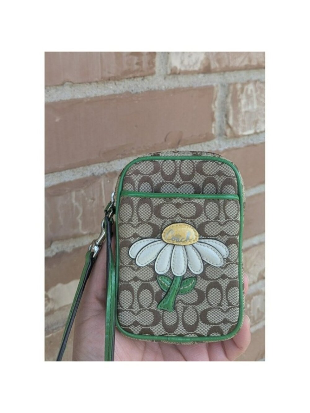 Rare Vintage Coach Signature Canvas & Patent Leather Daisy Camera Pouch Wristlet